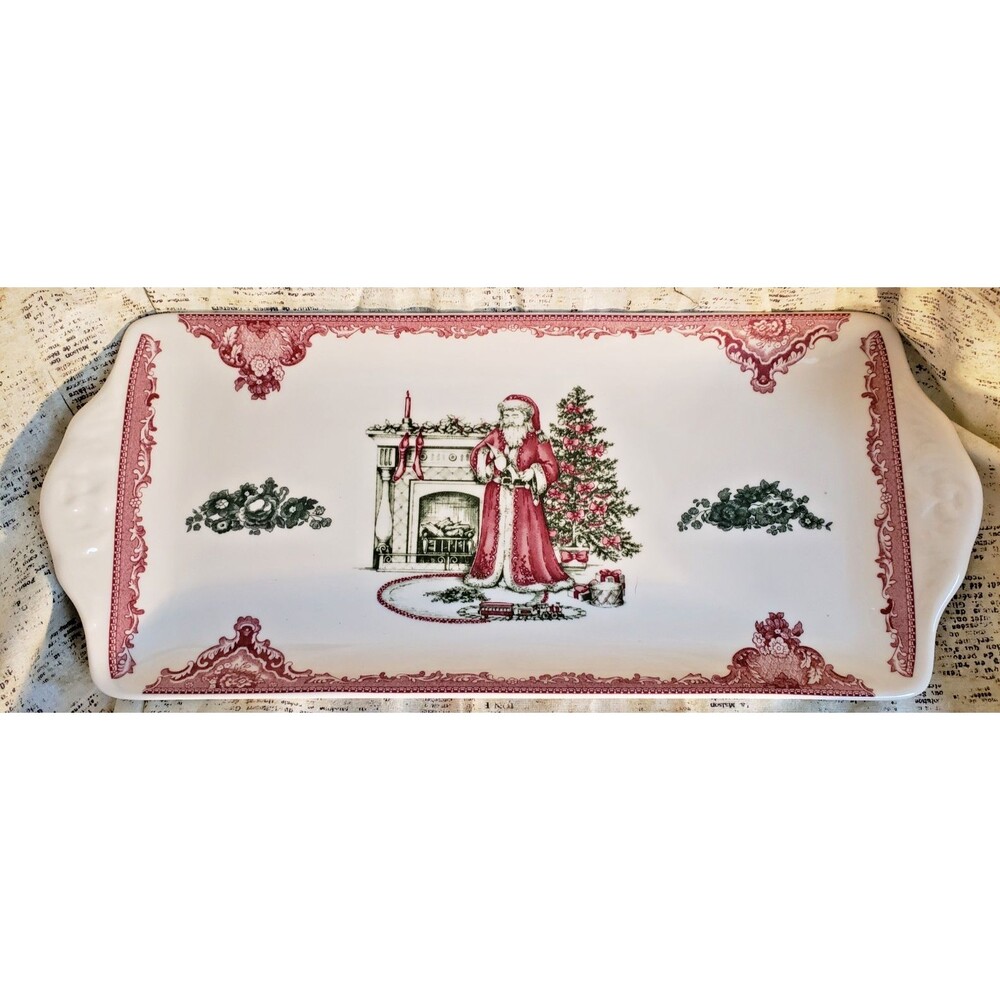 RARE Johnson Brothers Old Britain Castles Pink Christmas 15" Tray Made n England